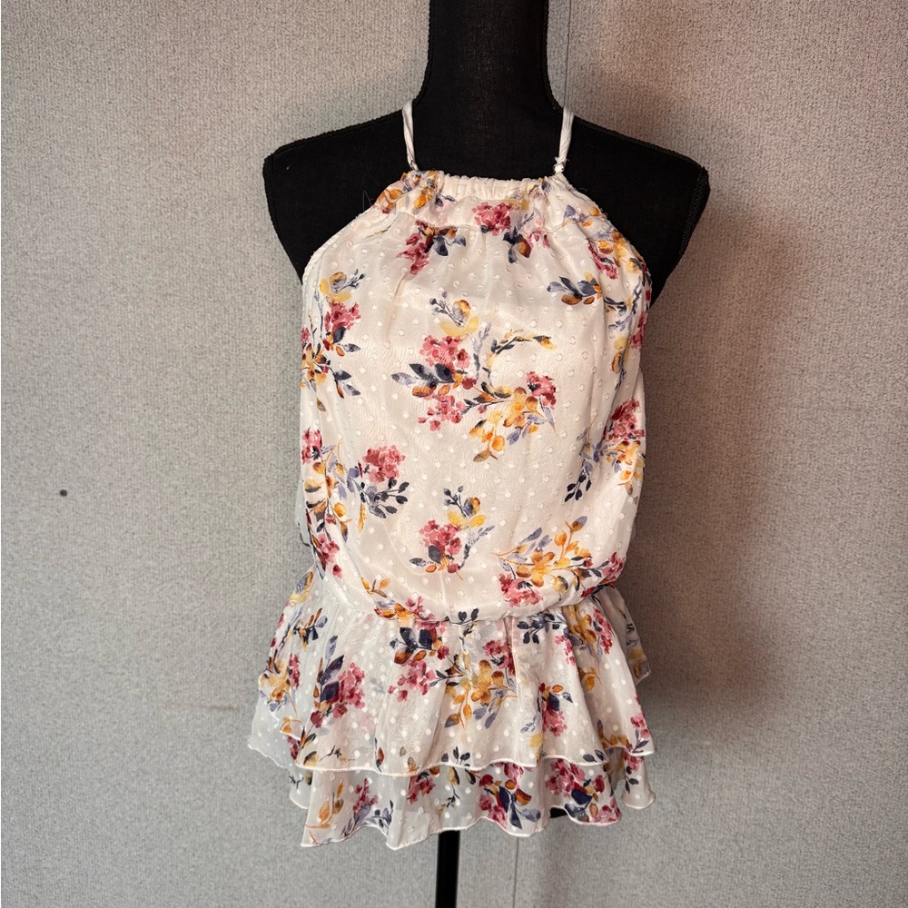 BKE Boutique Ruffle Floral Halter Top